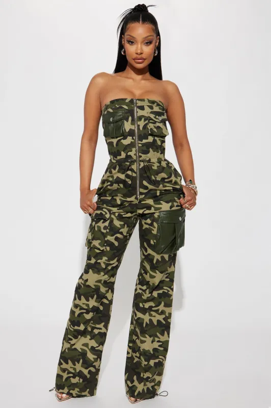 Open Up Cargo Jumpsuit  - Olive/combo sold by Fashion Nova