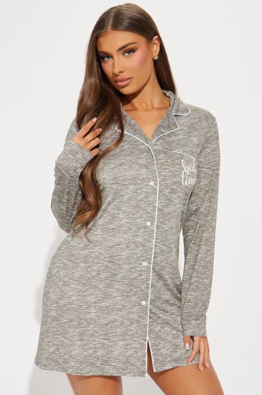 Bed Time PJ Sleep Shirt - Grey sold by Fashion Nova
