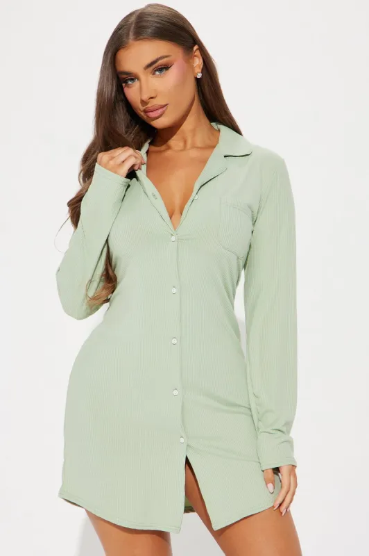 Lounging Around PJ Sleep Shirt - Sage sold by Fashion Nova