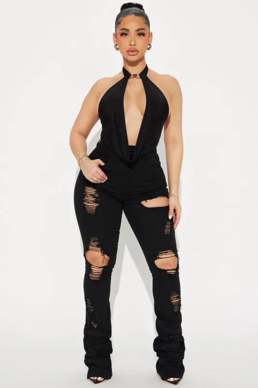 Claw You Up Distressed Flare Pant - Black sold by Fashion Nova