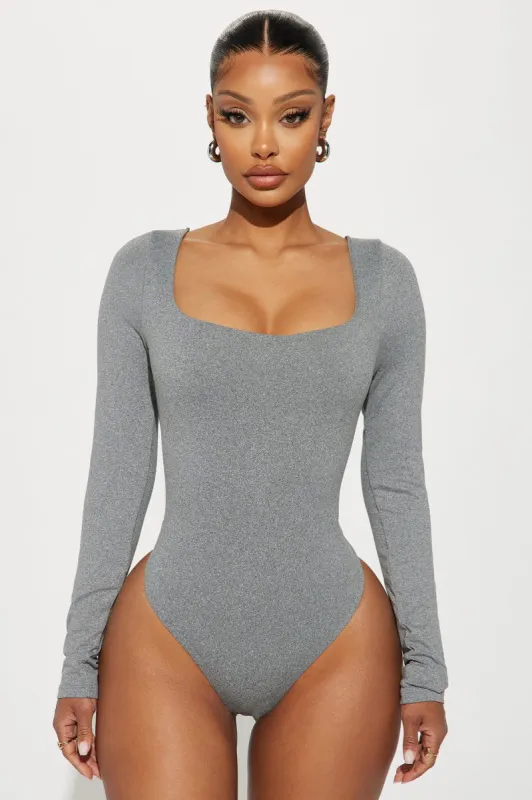 Raissa Long Sleeve Bodysuit - Heather Grey sold by Fashion Nova