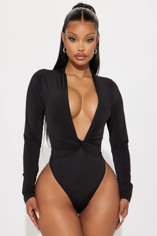 Lizette Twist Front Bodysuit - Black sold by Fashion Nova