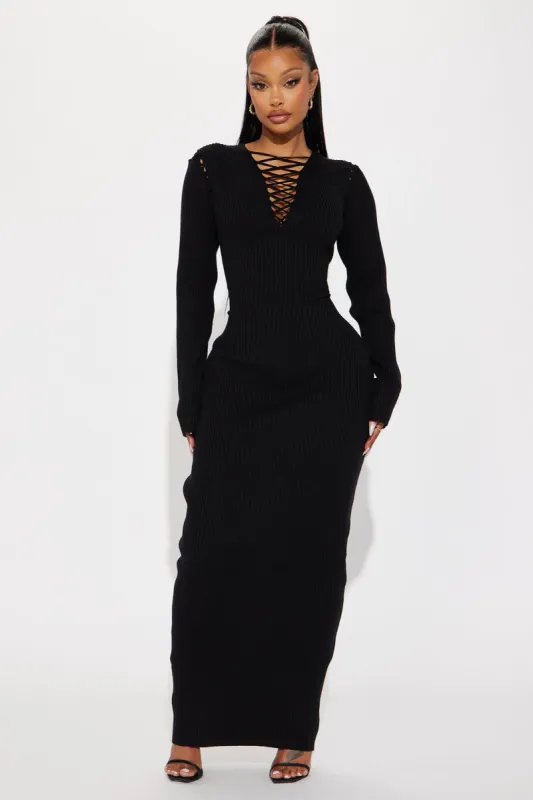 Sara Sweater Maxi Dress - Black sold by Fashion Nova
