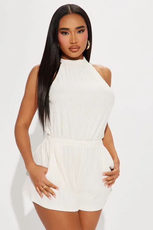 Weekend Mood Textured Romper - Ivory sold by Fashion Nova