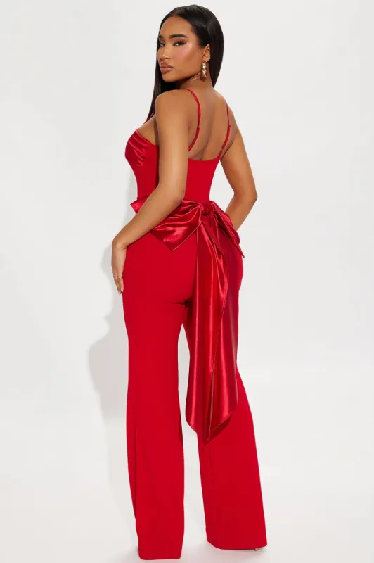 Tie My Bow Jumpsuit - Red sold by Fashion Nova