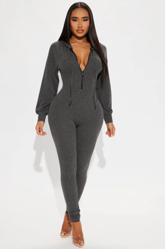 Izara Ribbed Jumpsuit - Charcoal sold by Fashion Nova