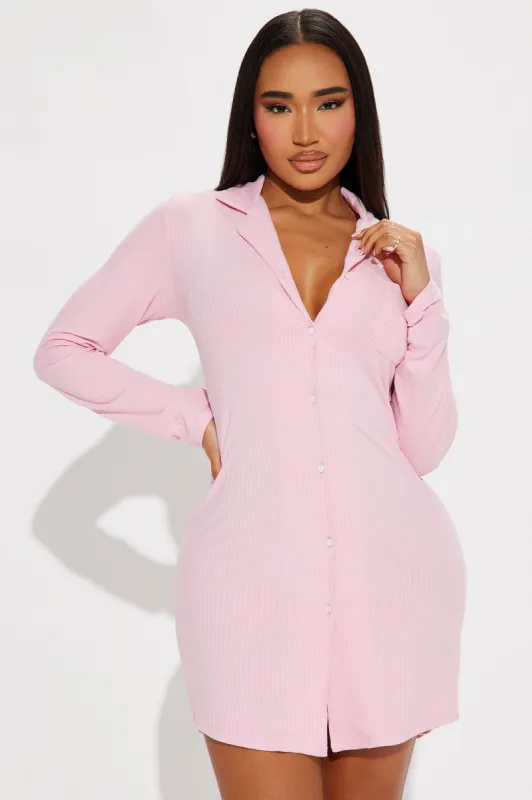 Lounging Around PJ Sleep Shirt - Pink sold by Fashion Nova