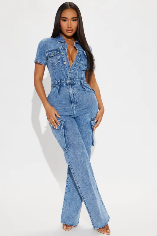 Break It Off Denim Jumpsuit - Light Wash sold by Fashion Nova
