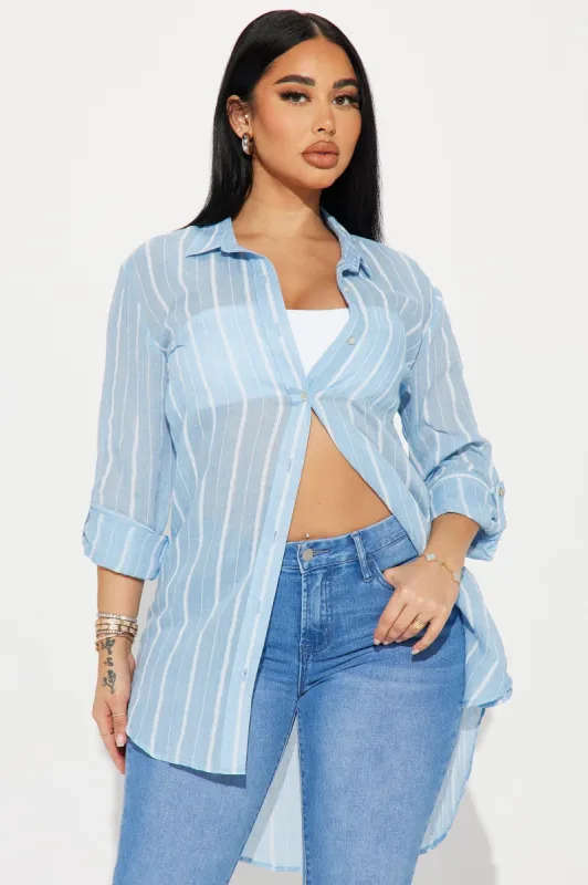 Ventura Striped Linen Shirt - Blue/combo sold by Fashion Nova