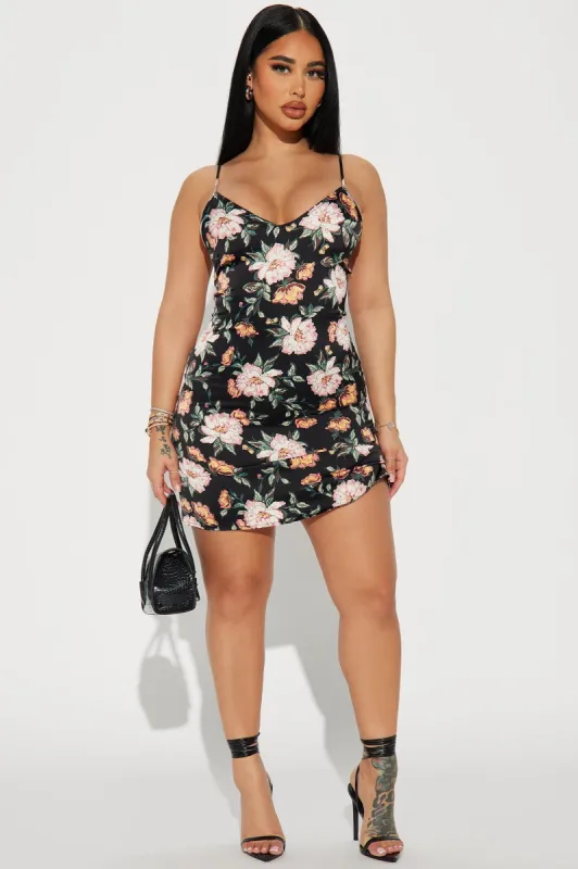Back Tie Floral Mini Dress - Black sold by Fashion Nova