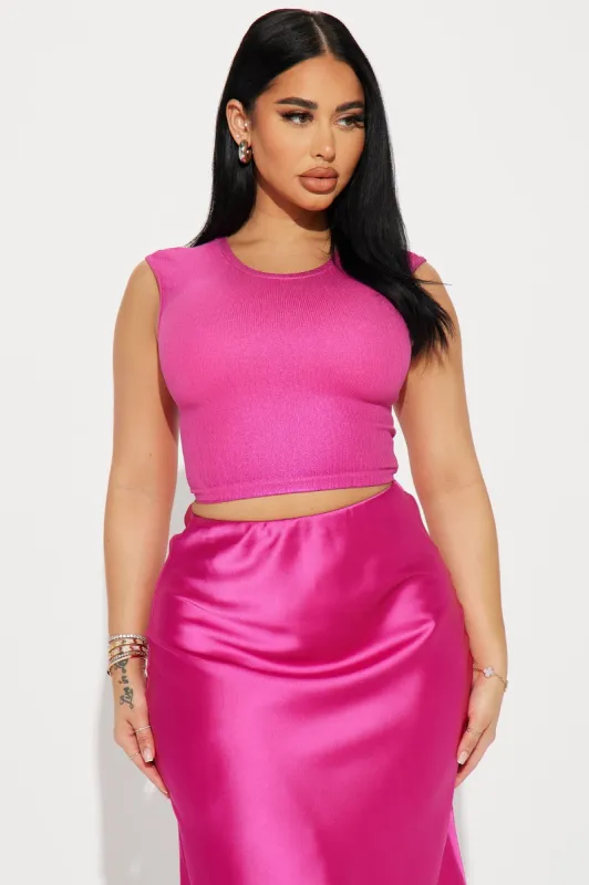 Sparks Fly Metallic Backless Top - Fuchsia sold by Fashion Nova
