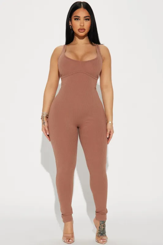 Carla Ribbed Jumpsuit - Mocha sold by Fashion Nova