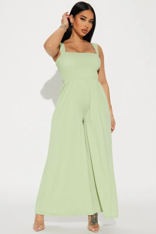 Count On Me Smocked Jumpsuit  - Sage sold by Fashion Nova