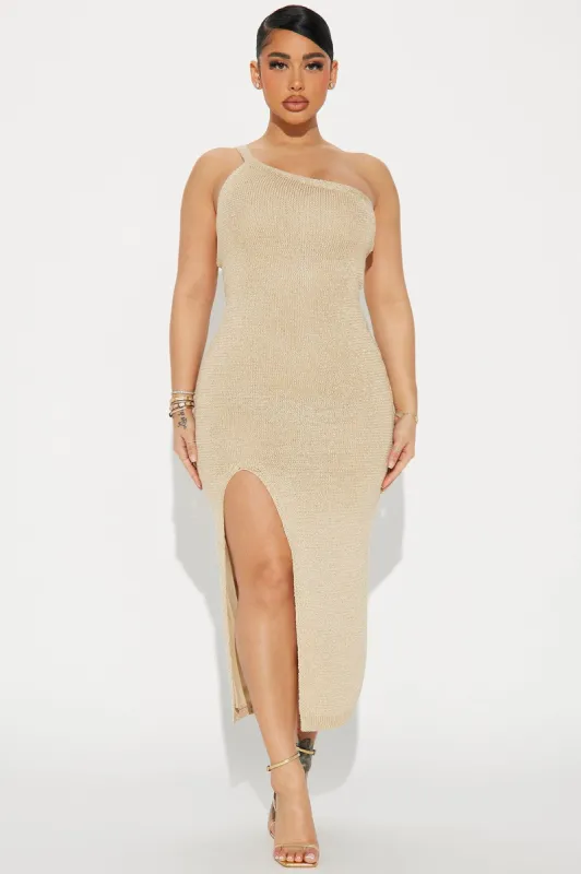 Aiken Metallic Knit Midi Dress - Gold made by Fashion Nova