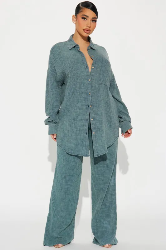 Over The Clouds Washed Pant Set - Green sold by Fashion Nova