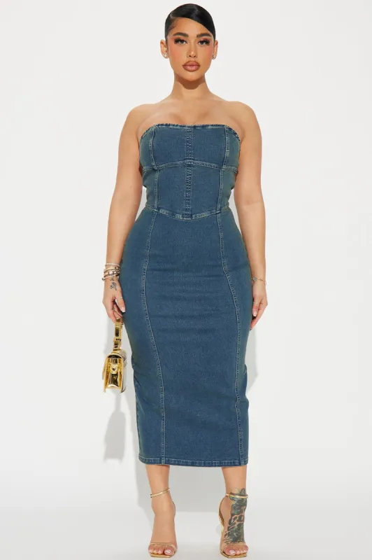 Georgia Denim Maxi Dress - Denim sold by Fashion Nova