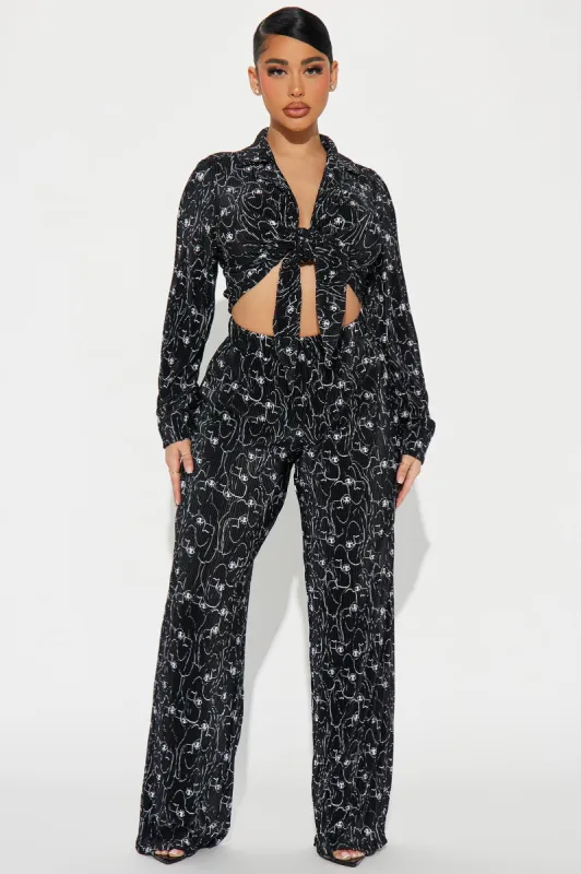 All About Me Plisse Pant Set - Black/combo sold by Fashion Nova