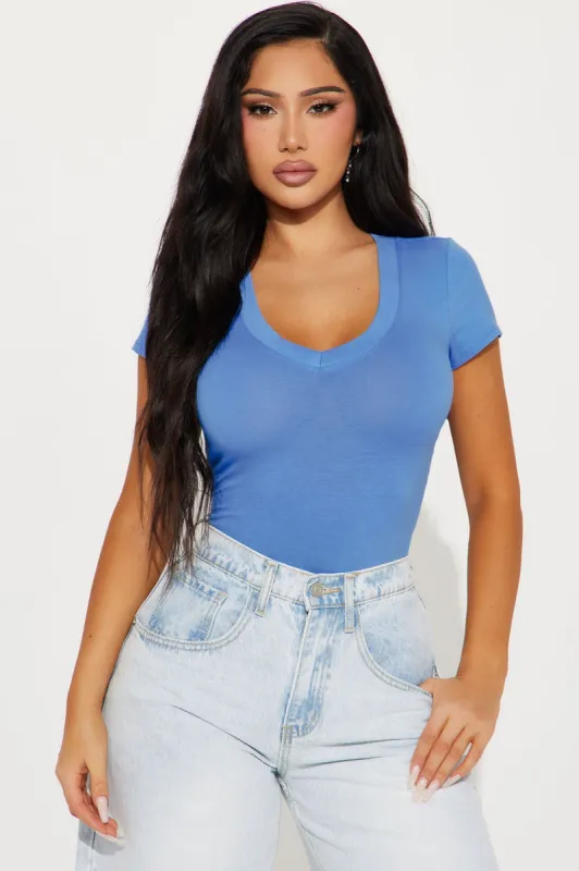 Ashley V-Neck Top - Blue sold by Fashion Nova