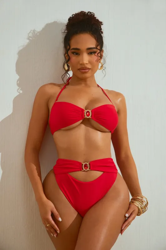 Amour In Paradise Crystal 2 Piece Bikini - Red sold by Fashion Nova