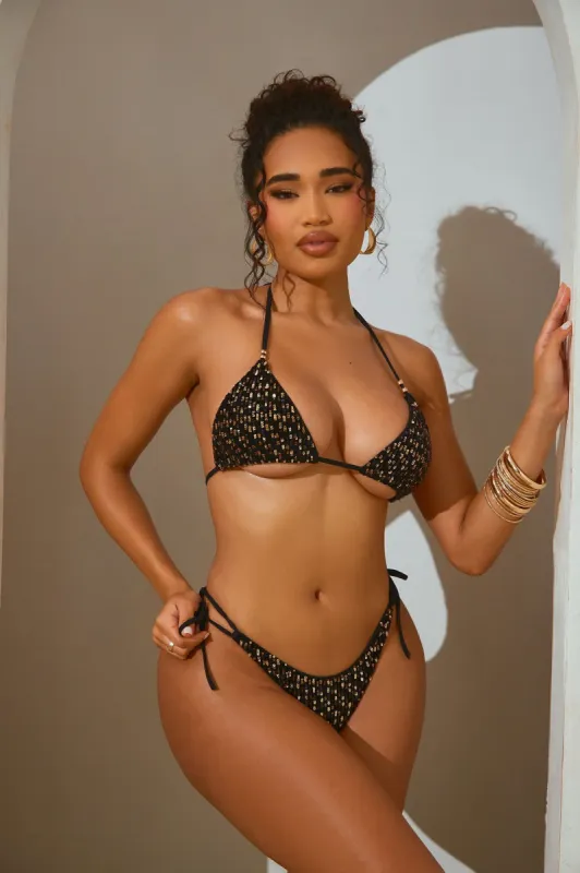 Just Wanna Have Fun Sequin 2 Piece Bikini - Black/combo sold by Fashion Nova