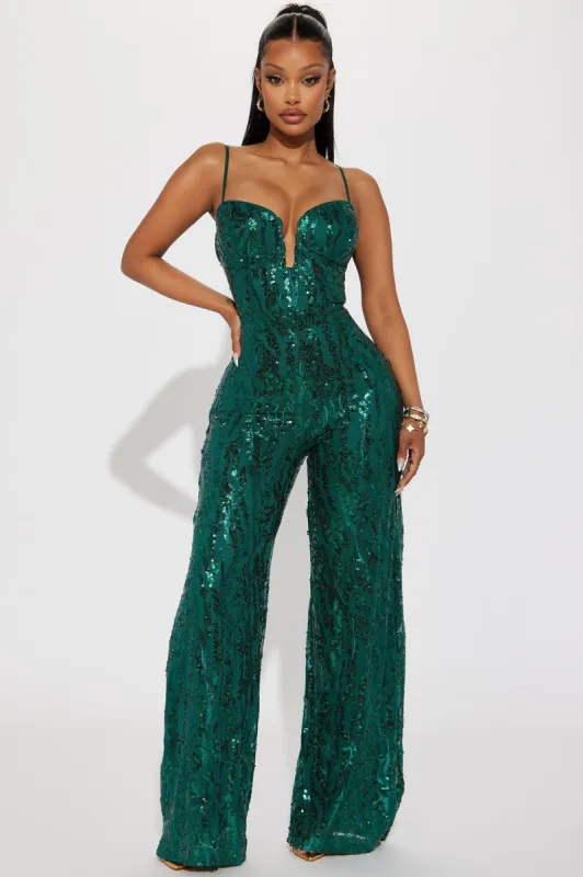 City Of Lights Sequin Jumpsuit - Hunter sold by Fashion Nova