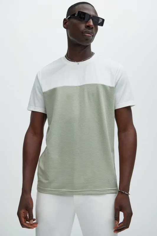 Half Way Up Textured Short Sleeve Tee - White/combo sold by Fashion Nova