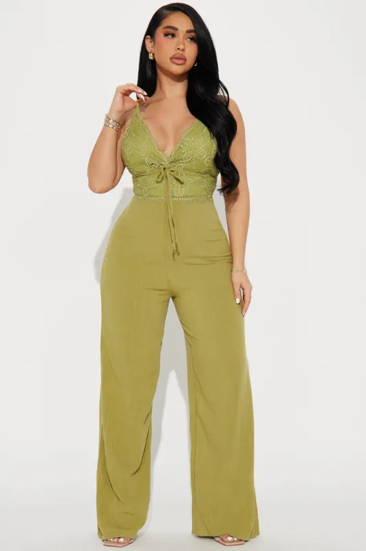 Finer Things Linen Jumpsuit - Olive sold by Fashion Nova