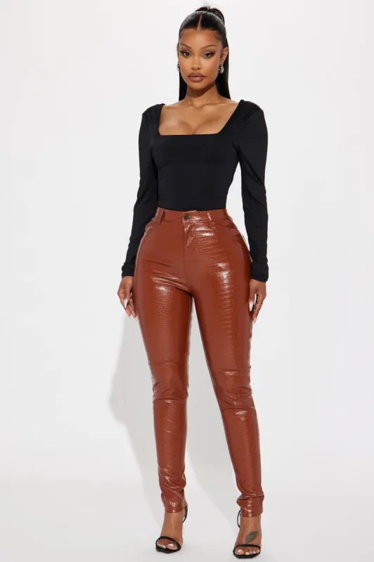 On My Own Faux Leather Skinny Pant - Camel sold by Fashion Nova
