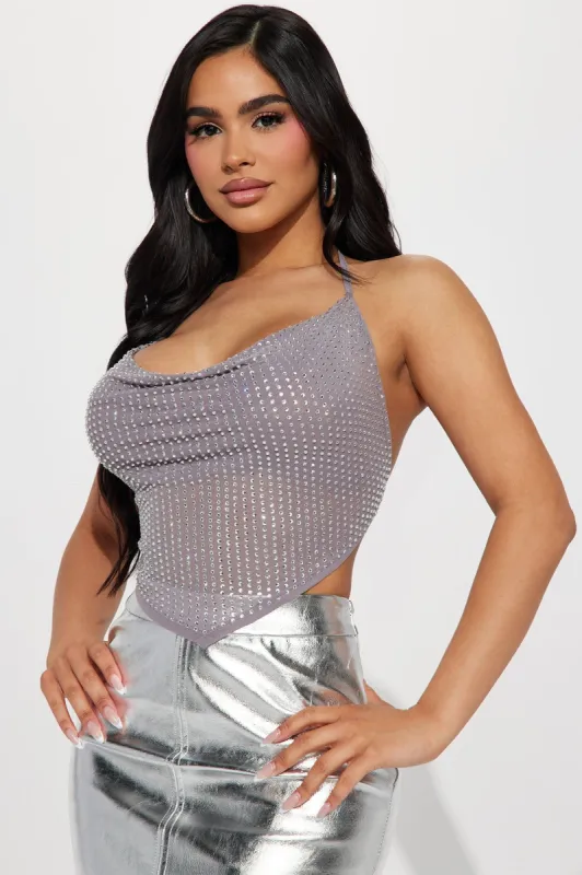 Caught You Off Guard Halter Top - Silver sold by Fashion Nova
