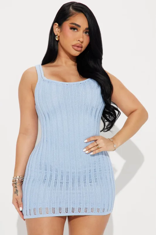 Lily Crochet Mini Dress - Blue sold by Fashion Nova