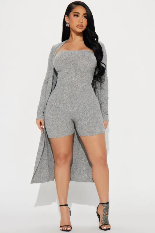 Saturday Errands Romper Set - Heather Grey sold by Fashion Nova