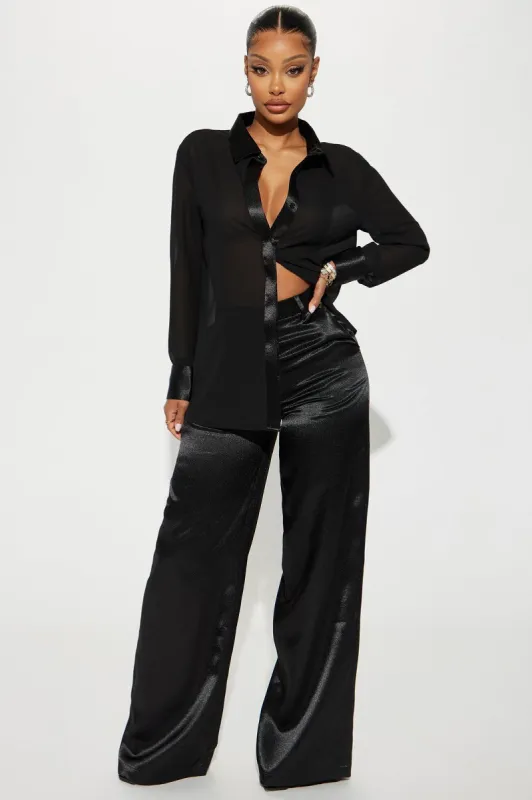 Golden Hour Satin Pant Set - Black sold by Fashion Nova