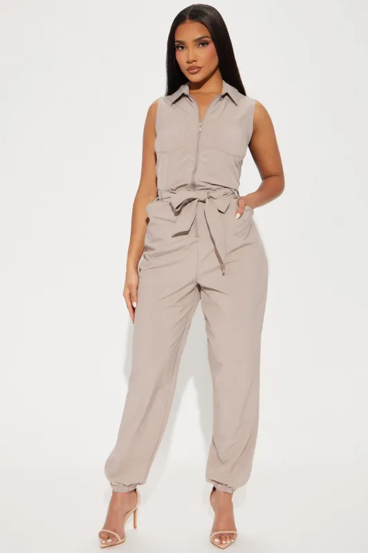 Lean On Me Jumpsuit  - Taupe sold by Fashion Nova