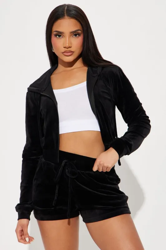 Little Miss Casual Velour Short Set - Black sold by Fashion Nova