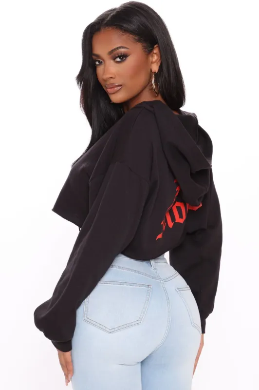 Big Mood Lace Up Cropped Hoodie - Black sold by Fashion Nova