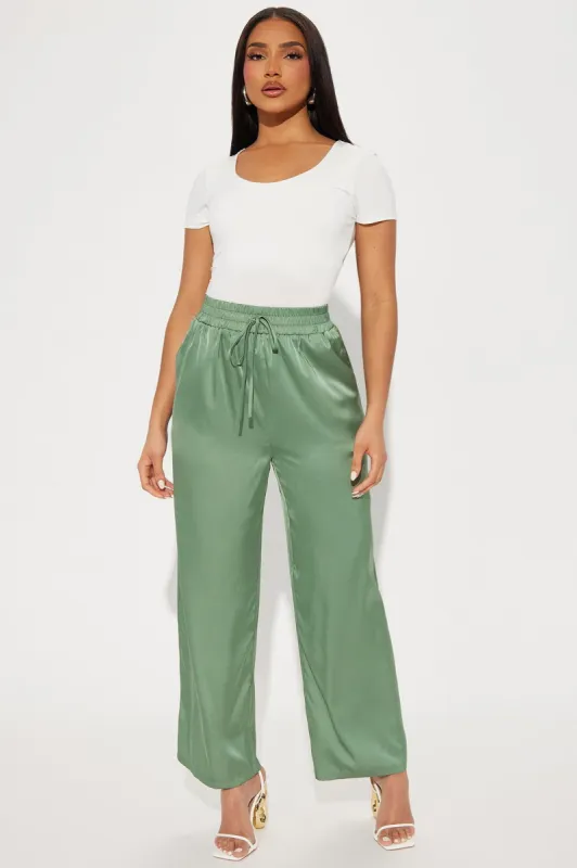 Stacy Satin Wide Leg Pant - Sage sold by Fashion Nova