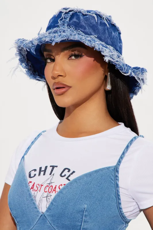 What A Chaos Bucket Hat  - Medium Wash sold by Fashion Nova