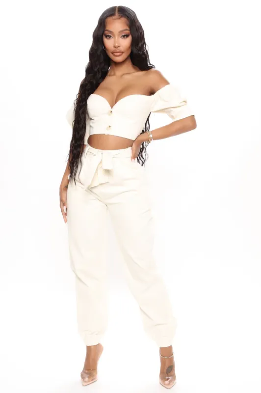 Finding Forever Twill Pant Set - Ivory sold by Fashion Nova