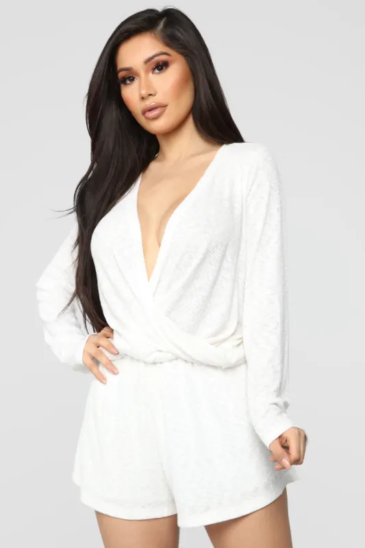 Annabelle Twist Front Romper - OffWhite made by Fashion Nova