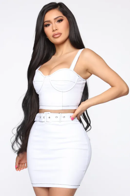 Vanessa Denim Mini Skirt Set - White sold by Fashion Nova