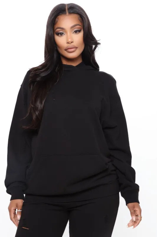 Take Care Of You Distressed Hoodie - Black sold by Fashion Nova
