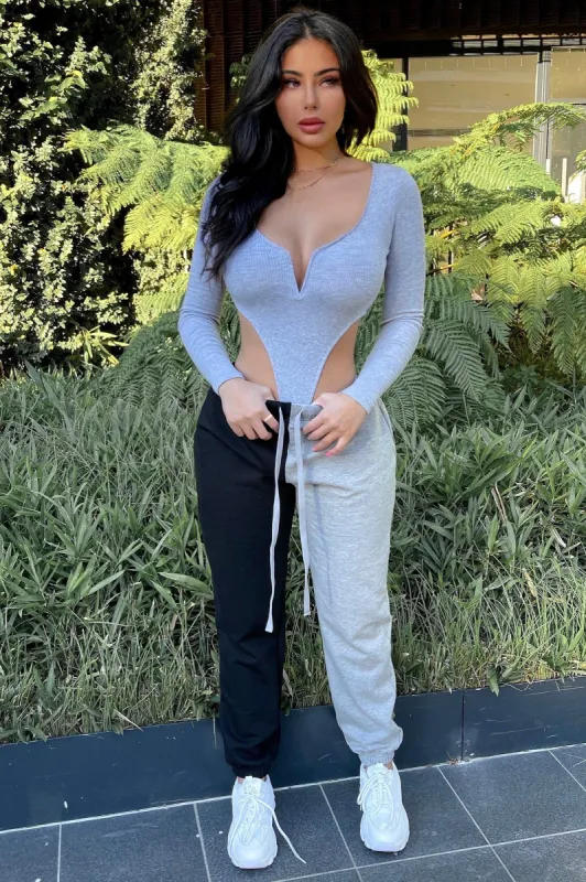 Block Party Colorblock Drawstring Sweatpant - Black/combo sold by Fashion Nova