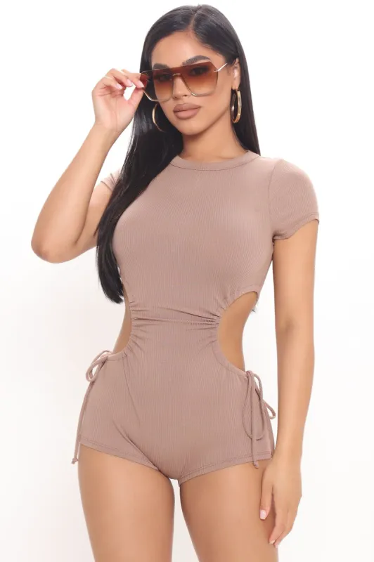 Natasha Ribbed Romper - Mocha sold by Fashion Nova