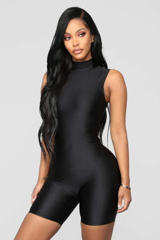 Sleepless City Biker Short Romper - Black sold by Fashion Nova