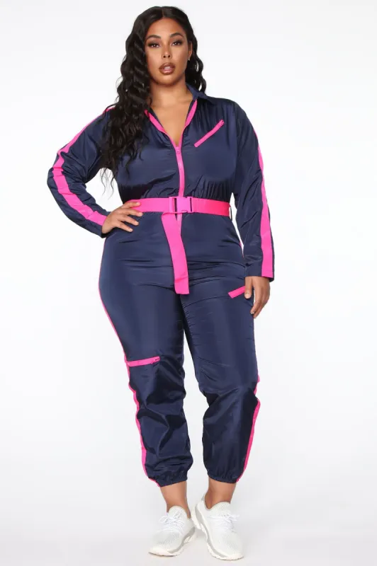 Not Yours Windbreaker Jumpsuit - Navy sold by Fashion Nova