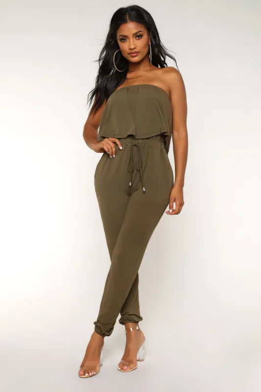 Calm Vibes Jumpsuit - Olive sold by Fashion Nova
