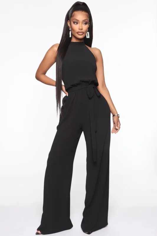 Simple Elegance Halter Jumpsuit - Black sold by Fashion Nova
