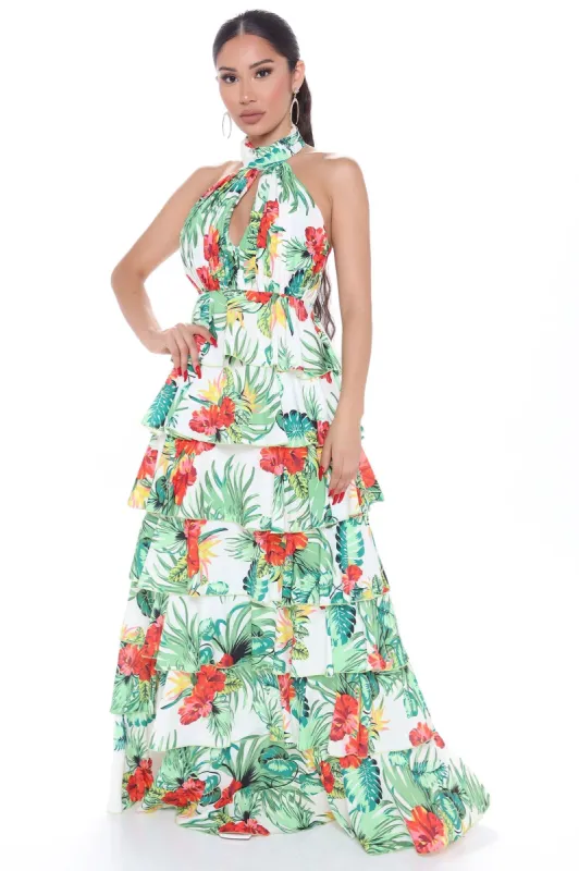 Sunday Special Tropical Maxi Dress - Green/combo sold by Fashion Nova