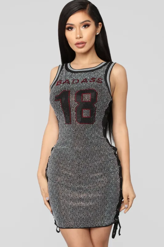 Total Badass Rhinestone Dress - Black sold by Fashion Nova