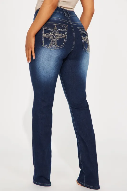 Bling It On Stretch Bootcut Jeans - Dark Wash sold by Fashion Nova
